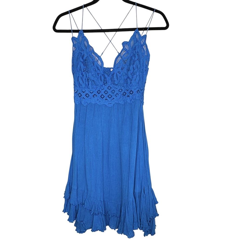 Free People Adella Fairy Babydoll Slip Dress M Boho Lace Festival Tier Ruffle